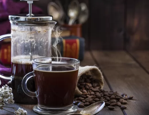 French press and cup of coffee