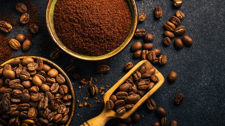 coffee beans and ground coffee
